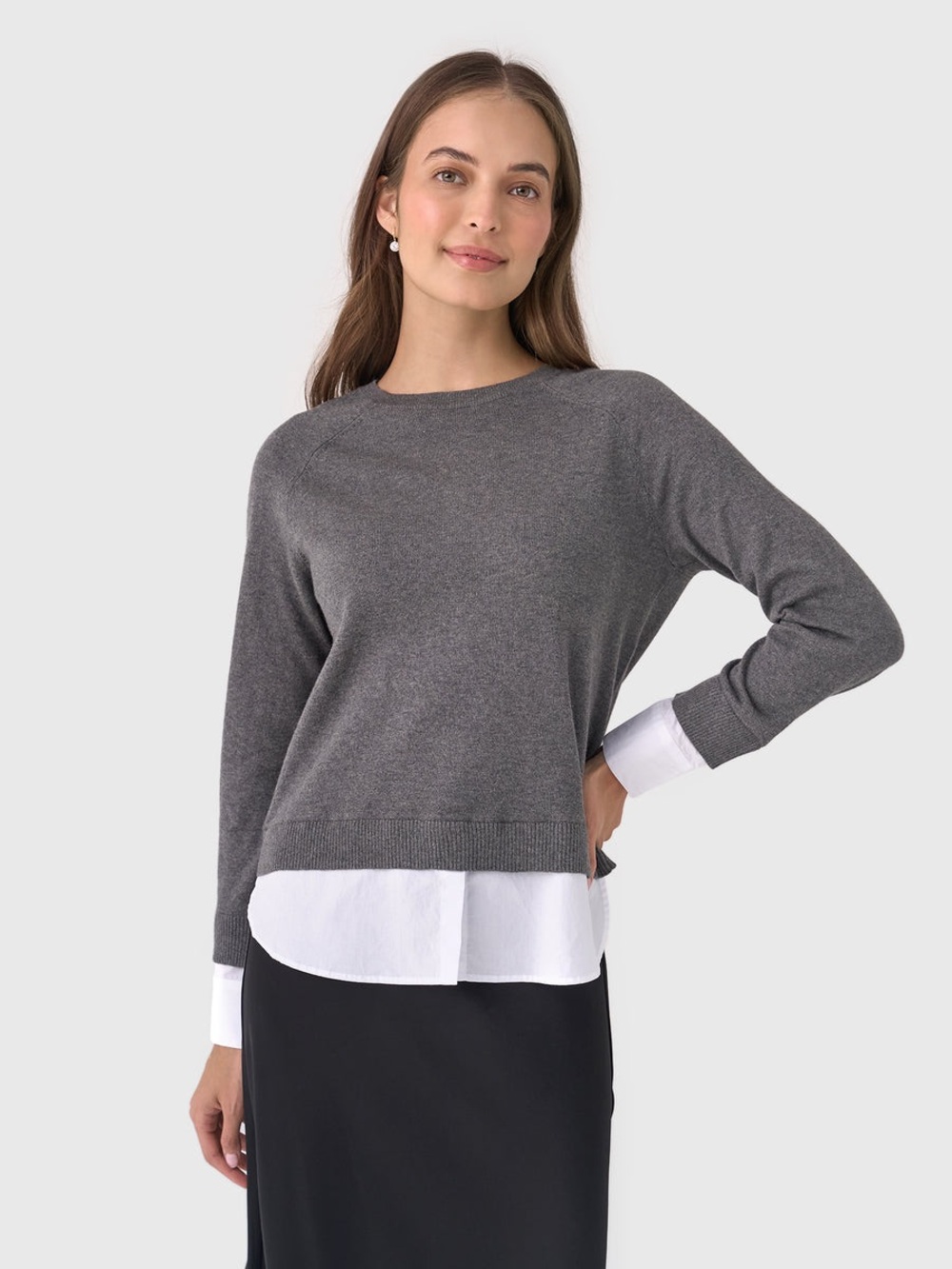 ECHE Women's Crewneck Two-Fer Sweater